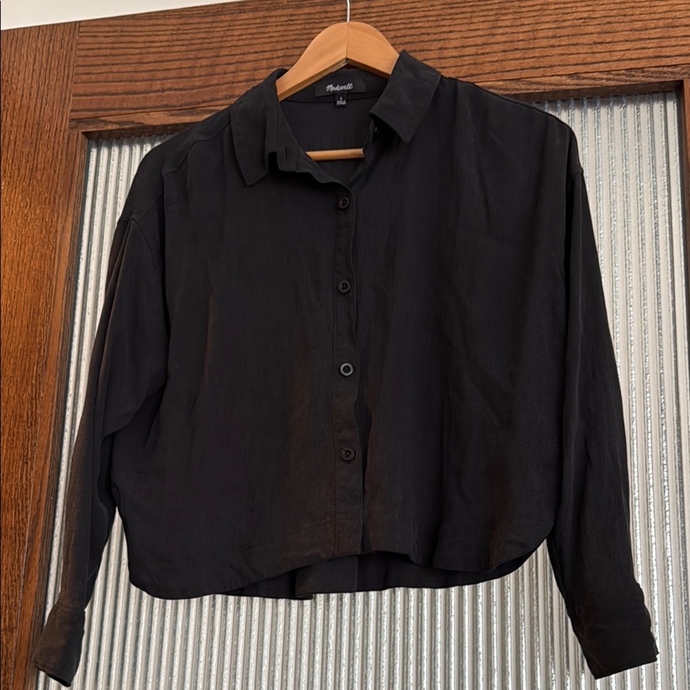 Madewell Black Long Sleeve Button Down Crop Shirt